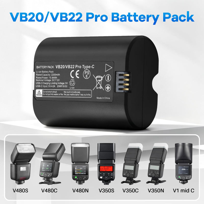 VB22 VB20 Battery Replacement for Godox V350 V480 V350S V480S Flash Series | 2-Pack Compatible with Godox V350S V350O V350N V350F V350C V480C V480S V480N V480O V480F V480O Camera Flash