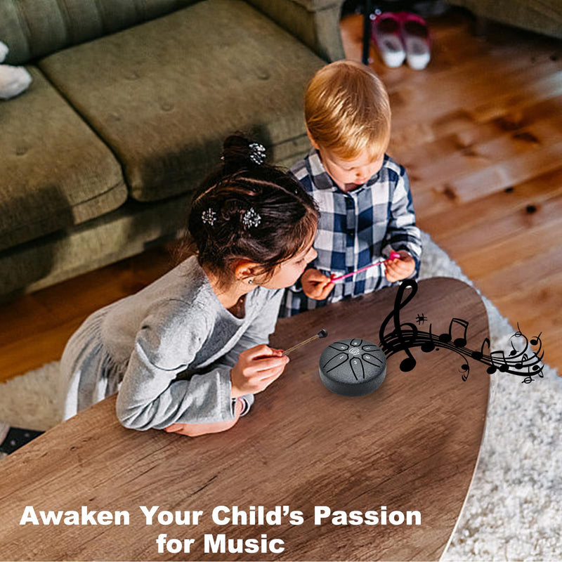 [AUSTRALIA] - Buddha Stones Mini Steel Tongue Drum 3 Inch 6 Notes Steel Drum Instrument, Ethereal Drum for Kids Adults, Handpan Drum for Meditation Sound Healing Black 