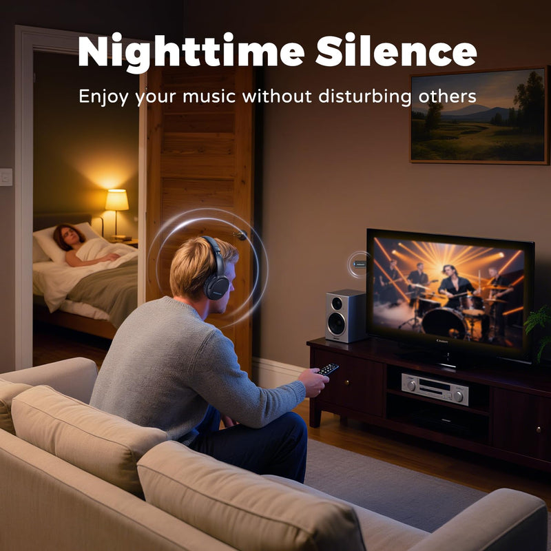 Holdsound BKM400 Wireless Headphones for TV Watching with USB Transmitter | Bluetooth TV Headphones Wireless, Strong Compatibility, Up to 165 ft, No Delay and High Volume Output, 40 Hours Battery Life Black