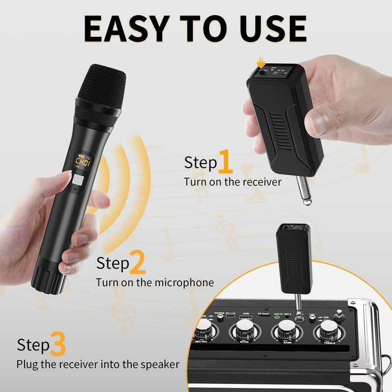 [AUSTRALIA] - Wireless Microphones, Professional UHF Metal Dual Handheld Cordless Dynamic Mic System with Rechargeable Receiver, 1/4" Output, 160ft Range, Auto Connect for Karaoke, Party Singing, Church, Speech, DJ Red&Gray 
