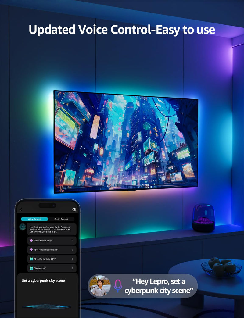 [AUSTRALIA] - Lepro S1 AI LED Strip Lights for Bedroom - 32.8ft Smart RGB Light Strips with IC and Rainbow Chasing Effects, Color Segment DIY, Personalized Al Lighting Designer, No Remote, 2.4G Wi-Fi & Bluetooth 