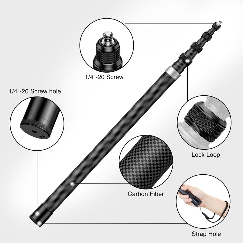 118"/3.0m Invisible Selfie Stick Carbon Fiber, 9.8ft Extended Super Long Pole Compatible with Insta360 X4 X3 ONE X2, ONE R, ONE X, ONE GO 3S 3 2 Action 360 Camera (17 to 118")