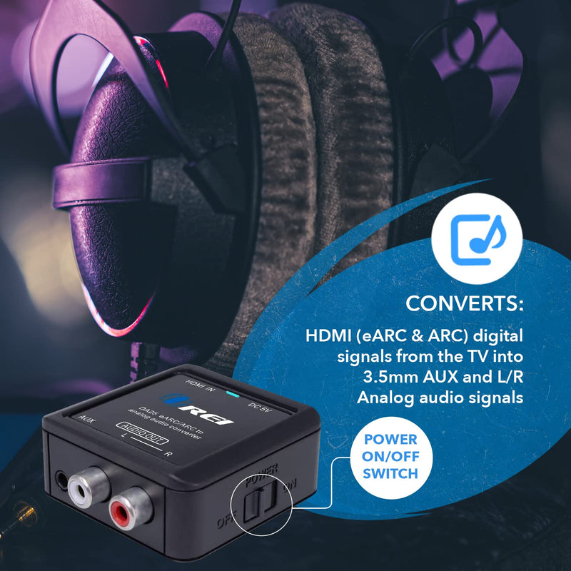 OREI HDMI (eARC & ARC) to RCA L/R Analog Audio Converter With 3.5mm Jack Support Headphone/Speaker Outputs - HDMI ARC to Analog Audio Converter. Premium Digital to Analog Converter