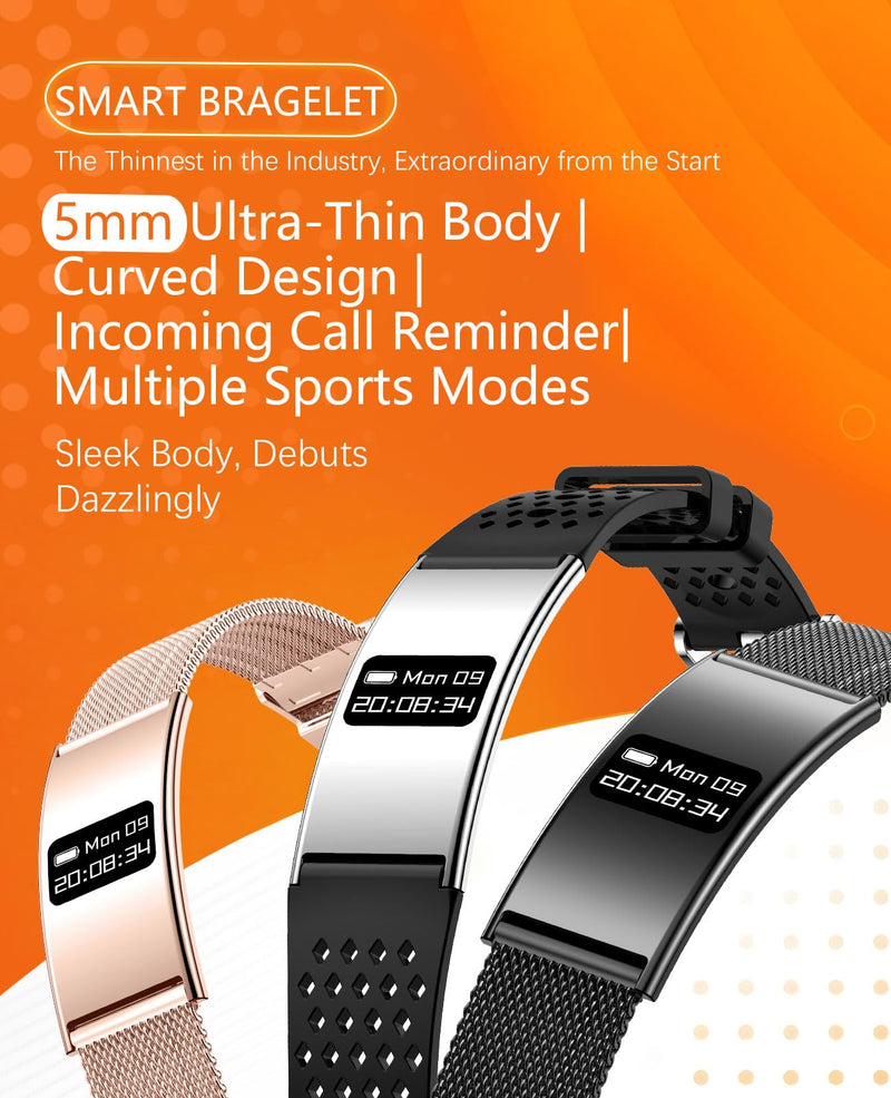 Ultrathin 5mm Smart Bracelet for Men Women Fitness Tracker with Heart Rate Blood Oxygen Sleep Monitor Multi Sport Modes Smart Watch Compatible with iOS Android (Rose Gold Mesh Belt B8) Rose Gold Mesh Belt B8