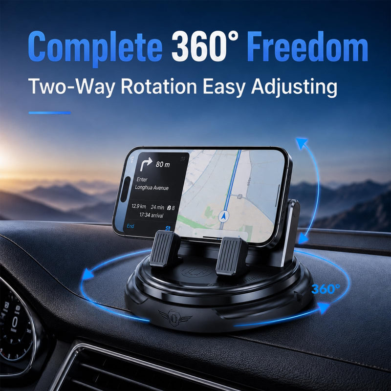 Car Phone Holder 360 Degree Rotation, 2026 New Dashboard Phone Mount with Adjustable Spring Clip for Smartphones