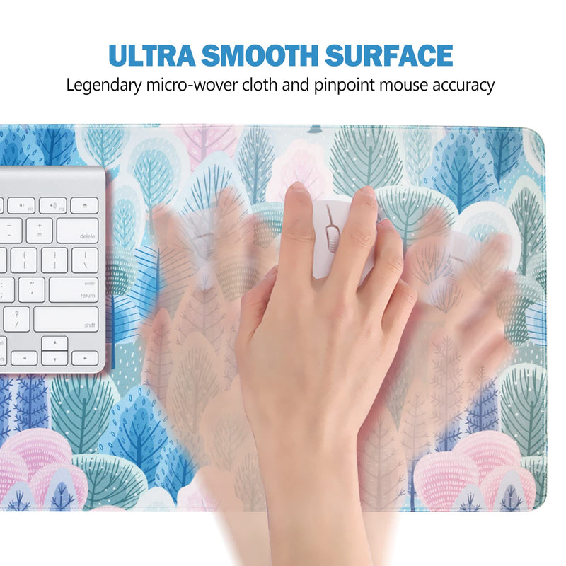 AIMSA Extended Gaming Mouse Pad, XL Large Keyboard Mouse Mat Desk Pad with Stitched Edges, Durable Non-Slip Base Mousepad for Home Office, 35x15.7inch, Abstract Trees and Cactus
