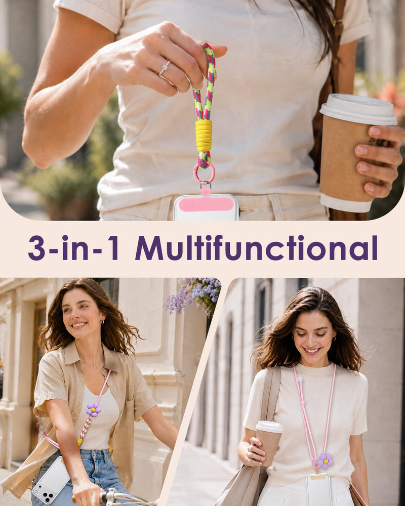 Swooflia Cell Phone Crossbody Lanyard for Women - Adjustable, Lightweight Strap with Tether Tabs for Travel Hiking Hands-Free Floral Pink