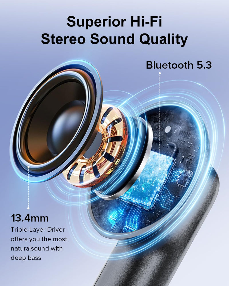 Wireless Earbuds, 42H Playtime Bluetooth 5.3 Headphones, HiFi Stereo Call Noise Cancelling Earbuds, IPX7 Waterproof Stereo in-Ear Earphones with LED Display for iOS Android Cell Phone (Black) Black