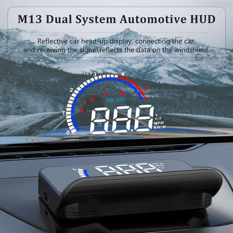 [AUSTRALIA] - Heads Up Display for Cars Windshield Projection M13, OBD2+GPS Car GPS Speedometer Display Speed, Fuel Consumption, Water Temperature and Multiple Alarm Functions Suitable for All Cars m13plus 