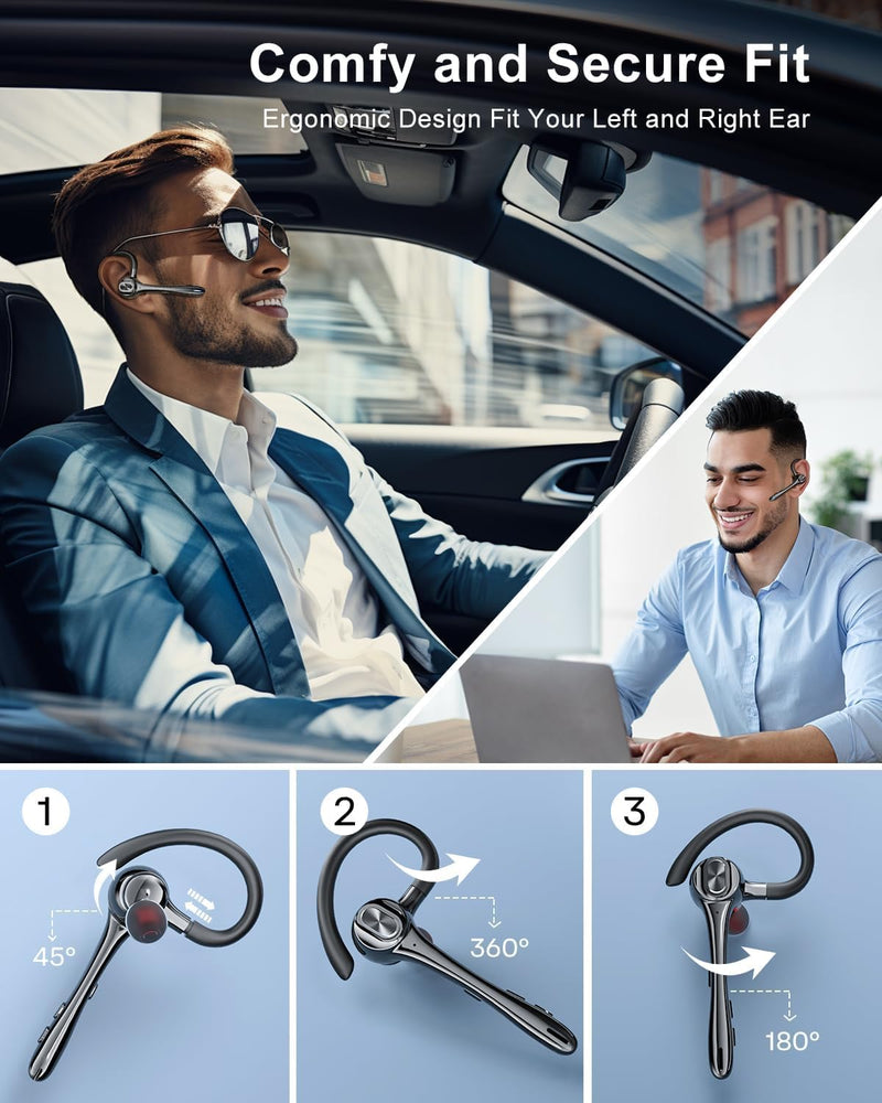 Earbuds Wireless Earpiece Bluetooth Headset with Noise Canceling Mic 160H Standby Time Hands Free Earphones Single Ear Headphone for iphone Android Samsung Cell Phones PC TV Computer Game Trucker Work Black