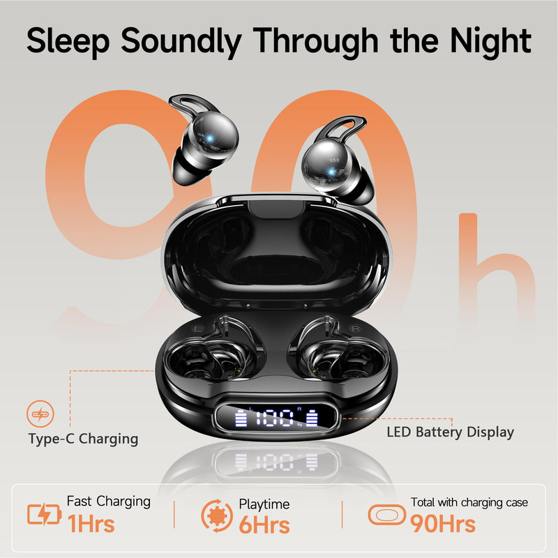 Sleep Earbuds for Side Sleepers, Bluetooth 6.1 Noise-Cancelling Sleepbuds | Sleep Headphones 90H Playtime,Invisible Mini Tiny Low Profile Earbuds for Sleep,Small Ear Canals White Noise Sleeping Earbuds carbon fiber black
