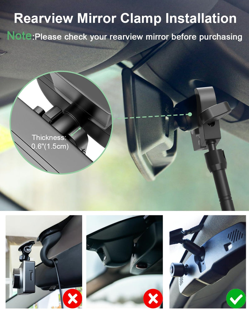 Charchendo Pro Zinc Alloy Rearview Mirror Car/Truck Phone Mount 4-7" | Rock-Solid Anti-Sag Design, Heavy Duty Metal Arm, 360° Rotatable, Mounts On Offroad Trucks, Cars. Fits 4-7" Phones