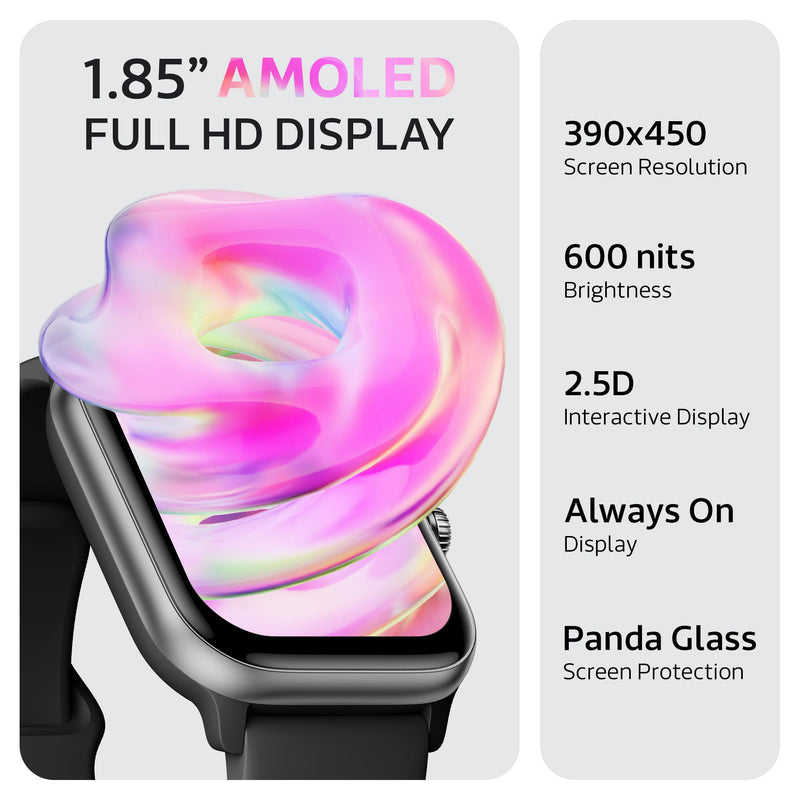 Pulse 2 VeryFit Smart Watch for Men Women Fitness Tracker Watch (Black) | Alexa, 1.85" AMOLED Screen, Body Energy, Heart Rate, Oxygen Saturation, Stress, Sleep Monitor, Step Tracker, Bluetooth Call Graphite Black