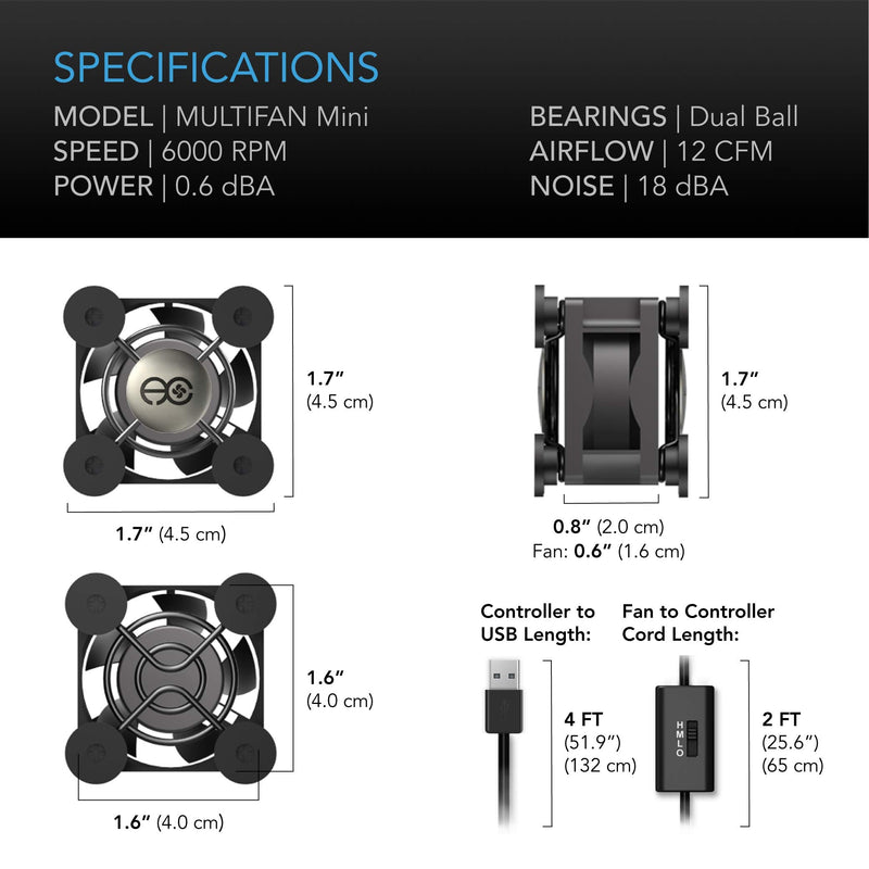 AC Infinity MULTIFAN Mini, Compact 40mm x 20mm USB Fan, UL-Certified for VR Gear, Aquarium, Roku, Router, Raspberry Pi, Cosplay, Helmet Cooling Ventilation (Pack of 2) 40mm (Pack of 2)