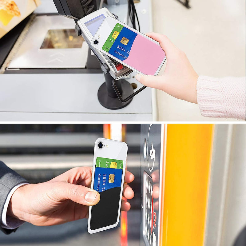 Senose Phone Wallet, Card Holder for Back of Phone Stick on Phone Cases Great Storage Compatible for iPhone/Android/Samsung Galaxy Pack of 5 Black+White+Gray+Pink+Light Blue