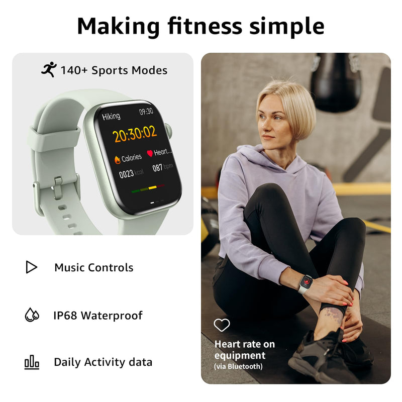 Smart Watch for Men Women Answer/Make Call, 1.85" Smartwatch, Fitness Watch with Heart Rate Blood Pressure Sleep Monitor, 140+Sports, IP68Waterproof Step Counter Compatible with Android IOSGreen