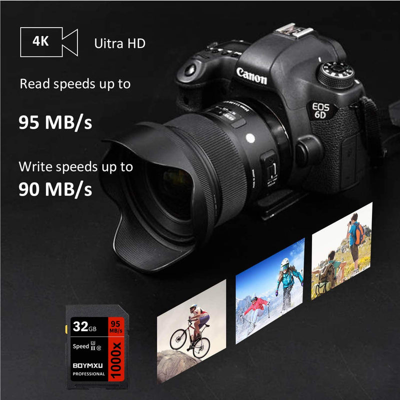 32GB Memory Card, BOYMXU Professional 1000 x Class 10 Card U3 Memory Card Compatible Computer Cameras and Camcorders, Camera Memory Card Up to 95MB/s, Red/Black 32GB RED