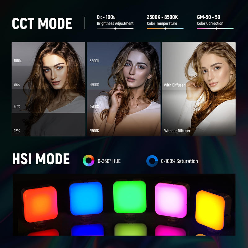 [AUSTRALIA] - NEEWER RGB62 Magnetic RGB Video Light with Upgraded APP Control, 360° Full Color LED Camera Light with 3 Cold Shoes CRI97+ 2500K-8500K 17 Scenes 2000mAh Rechargeable Portable Photography Lighting camera light with app control 
