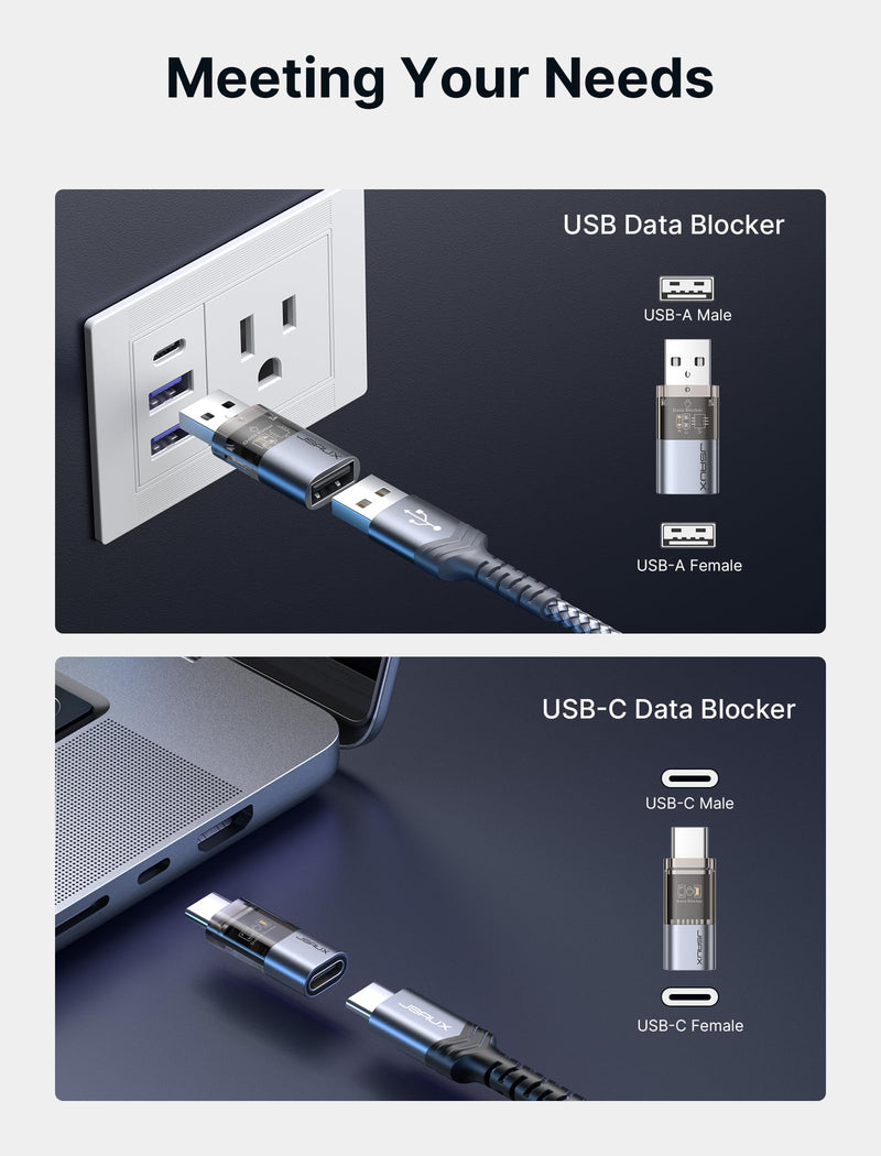 JSAUX USB Data Blocker & USB C Data Blocker (4-Pack), Transparent USB-A to USB-A & USB-C to USB-C Data Blocker Only for Charge, Protect Against Juice Jacking, Refuse Hacking Provide Safe Charging 4 Pack