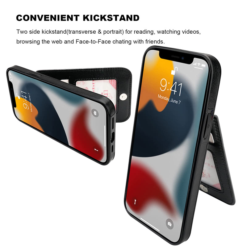 [AUSTRALIA] - KIHUWEY Compatible with iPhone 13 Pro Max Case Wallet with Credit Card Holder, Premium Leather Magnetic Clasp Kickstand Heavy Duty Protective Cover for iPhone 13 Pro Max 6.7 Inch(Black) Black 