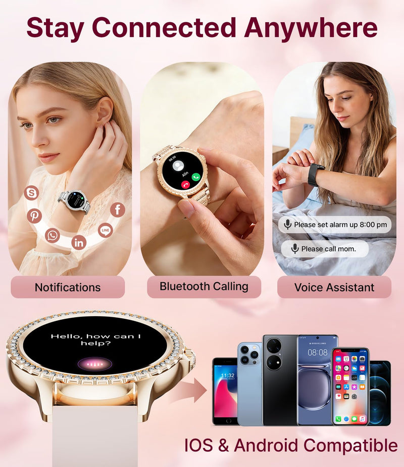 LIGE Smart Watches for Women,1.32" HD Fitness Tracker Watch with Answer/Make Call,AI Voice Control,Heart Rate/Calories/SpO2 Monitor 100+ Sport Modes Ladies Smart Watch for Android iOS (Gold) Gold