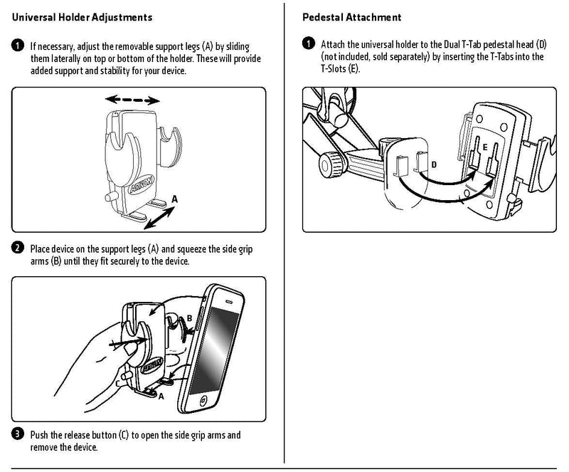 Arkon Mega Grip Universal Phone Holder for iPhone 12 11 Pro Max XS XR X Galaxy Note 20 10 Retail & Heavy Duty 4 Hole AMPS Car or Wall Mounting Pedestal for Dual T Pattern Smartphone and Tablet Holders Holder + 4 Hole AMPS Car Holders