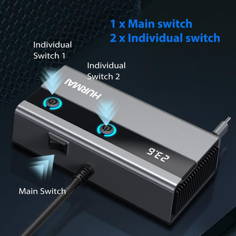 Dual Socket Cigarette Lighter Splitter Adapter with Retractable Phone Charger, 120W Heavy Duty Truck Car USB Chager Multi Port with PD/QC Charge USB C 12V/24V Independent Switches for Car Devices