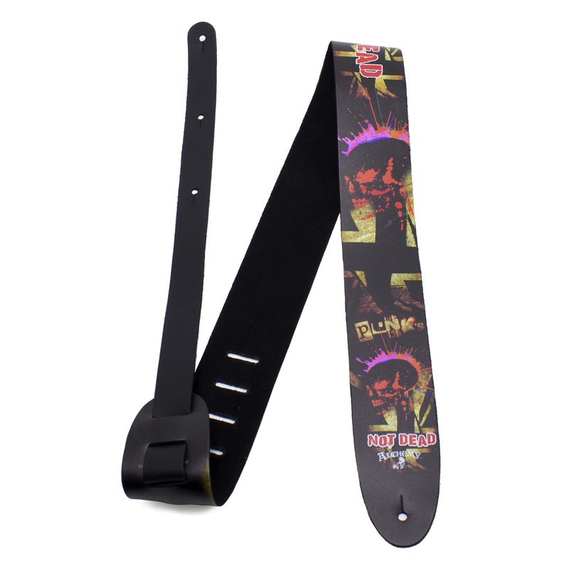 Perri's Leathers, Official Alchemy Punks Not Dead Licenced Leather Guitar Strap, Direct to Leather Series, Anti-Slip, Adjustable from 42.5" to 56" Inch, Compatible w/All Button Lock Systems