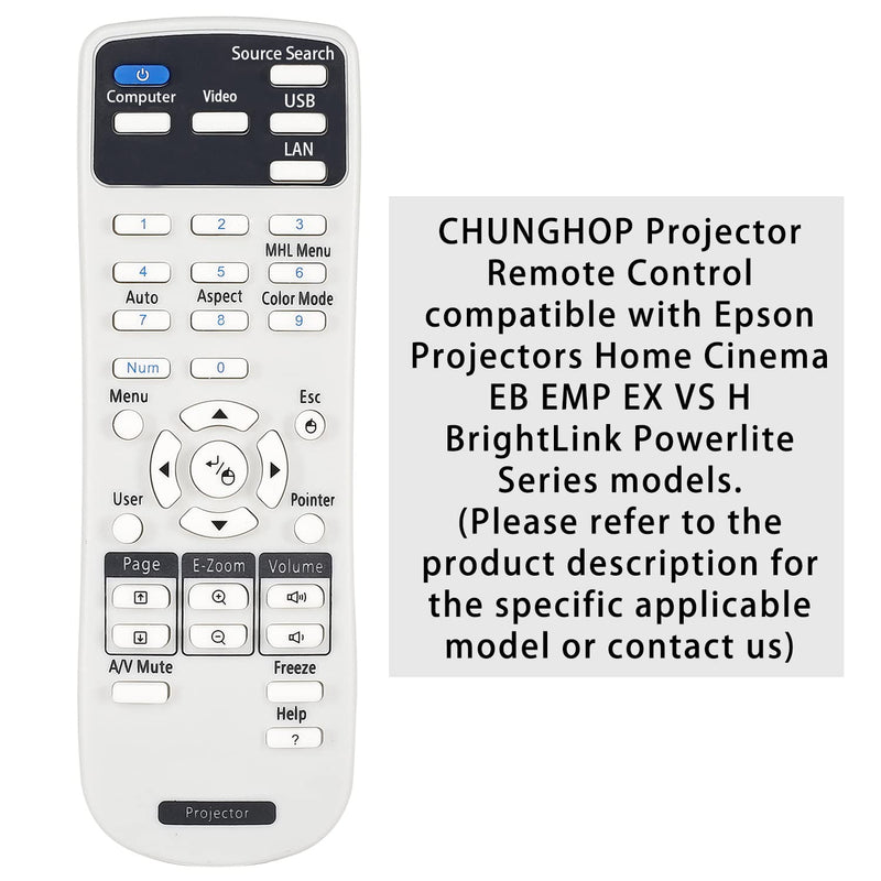CHUNGHOP Universal Projector Remote Control for Epson Projector Remote PowerLite Home Cinema 1040 PowerLite Contoller-No Program Needed
