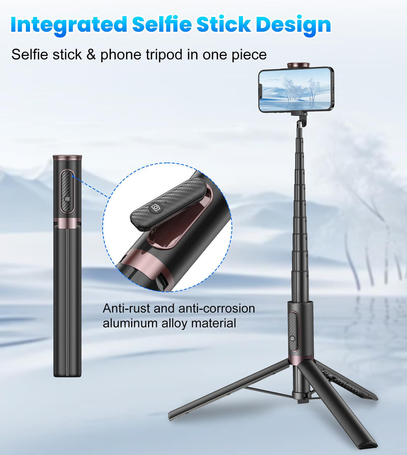 TONEOF 67" Cell Phone Selfie Stick Tripod,Smartphone Tripod Stand All-in-1 with Integrated Wireless Remote,Portable,Lightweight,Extendable Phone Tripod for iPhone/Android(Black) 67“ Black