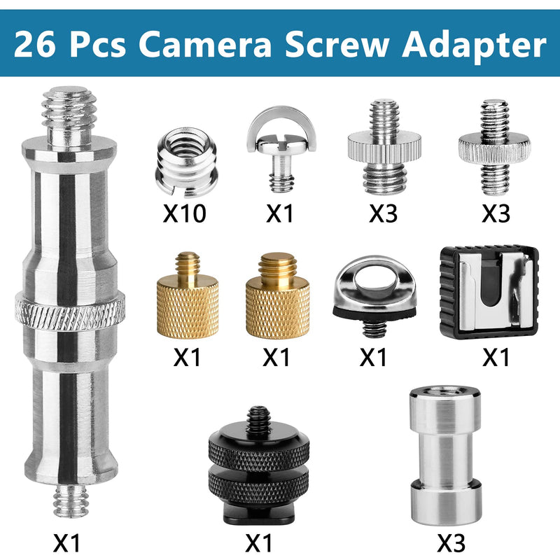 Camera Tripod Adapter, ChromLives 26Pack Camera Screw Mount Set 1/4 to 1/4 Tripod Screw,1/4 to 3/8 Camera Mount Adapter,Hot Shoe Adapter,Tripod Mount Adapter Set for Tripod/Monopod/Quick Release Plate 26pack camare screw
