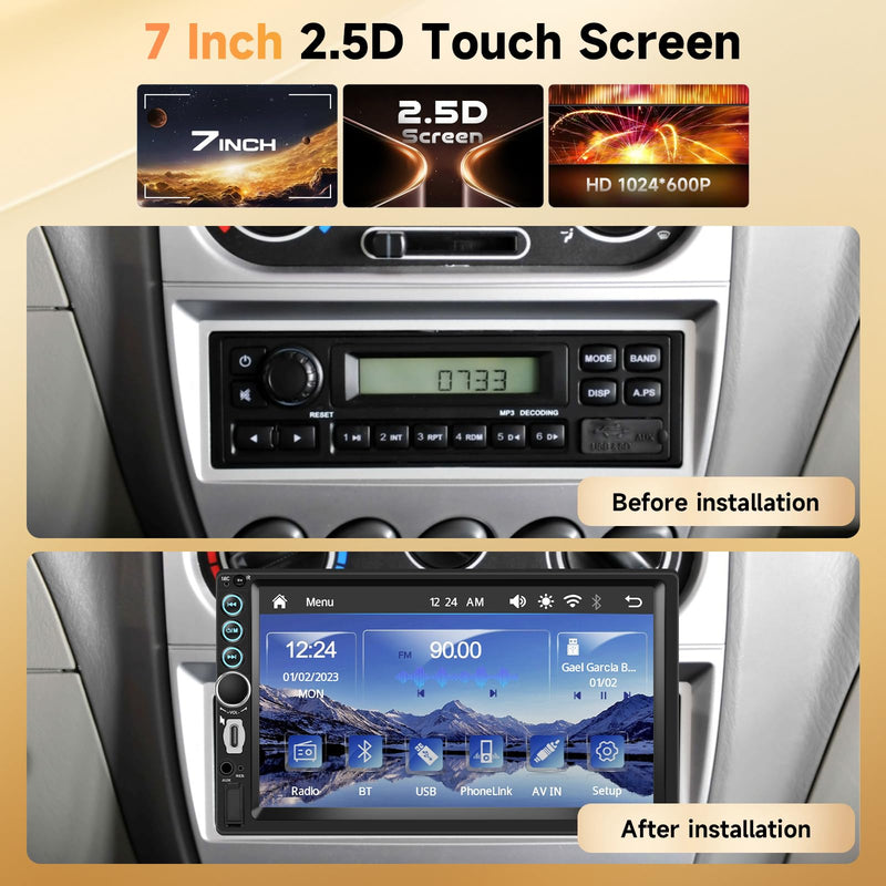 Double Din Car Stereo 7" HD Touchscreen, Wireless Carplay & Android Auto, Bluetooth,SWC,FM Car Radio Receiver, Car Stereo Double Din Backup Camera Car Audio Receivers Mirror Link,AUX/EQ/SWC
