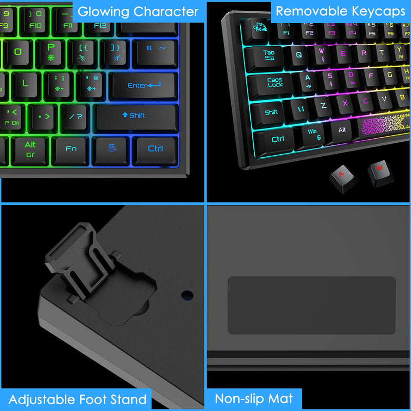 ZIYOU LANG K61 60% Gaming Keyboard Mini Portable with Rainbow RGB Backlit Ergonomic 62Key Layout 19Key Anti-ghosting Mechanical Feel Waterproof USB Wired for PC Mac Windows Gamer Laptop Typists(Black) Black