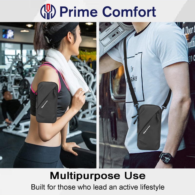 Phone Holder Arm Bands, Small Crossbody Shoulder Holsters Bag with Arm Band, Fits iPhone and All Cell Phones, Use for Running, Walking, Hiking & Biking (Plus Size,Black) Black