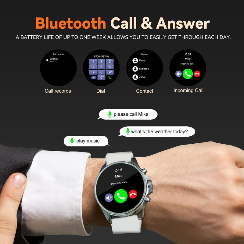 Smart Watches for Men,1.43" HD Touch Screen,Fitness Tracker Running Watch,Heart Rate/Sleep Monitor,Fitness Smart Watch,Bluetooth,NFC,Compatible with iOS Android,Smart Watch Silver