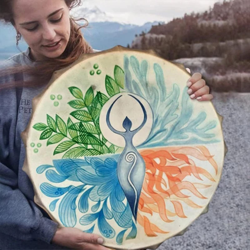 FIRLAR Shaman Drum,10 Inch Shaman Hand Drum With Drum Stick, Instrumental Shaman Alchemy Moon Drum, Sound Healer Shaman Drum For Spiritual Music, Reflection Meditation (Tree) Tree