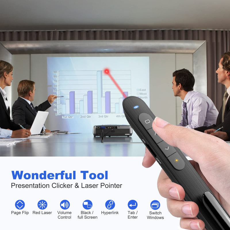 Presentation Clicker PowerPoint Clicker with Laser Pointer, Wireless Presenter Remote Slide Clicker for Powerpoint Presentations for Mac, Keynote, Computer, Laptop Red-USB R78