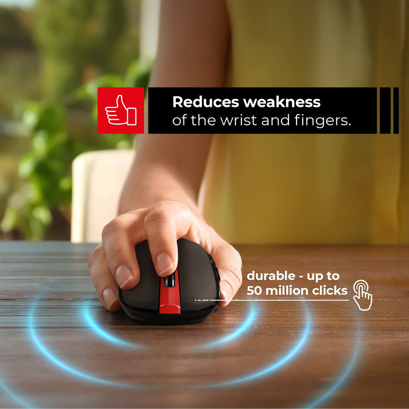 ShhhMouse Silent Wireless Mouse for Laptop - Optical Cordless Computer Mice with USB – Quiet Click, 3 DPI Levels of Sensitivity, Side Buttons - Portable for PC, Chromebook [Black & Red] Black & Red