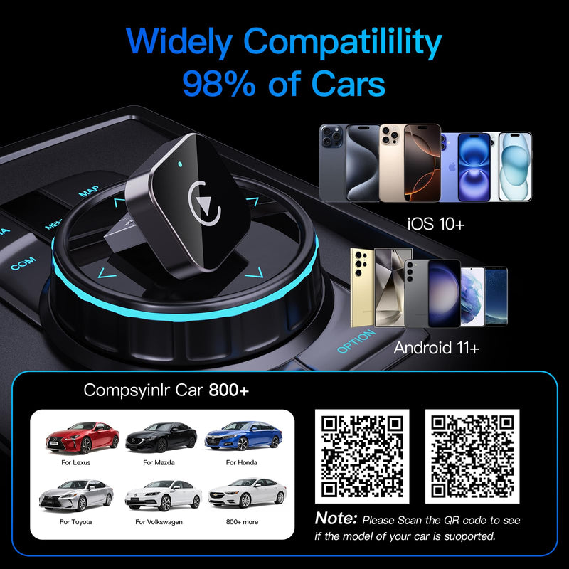 (2026 Upgraded) 2 in 1 Wireless CarPlay Adapter for Apple iPhone＆Android | Small Size,Plug and PlayFast Use Supports 1000+ Cars Wireless Adapter for CarPlay＆Android-No Latency to Screen(Silver) Silver
