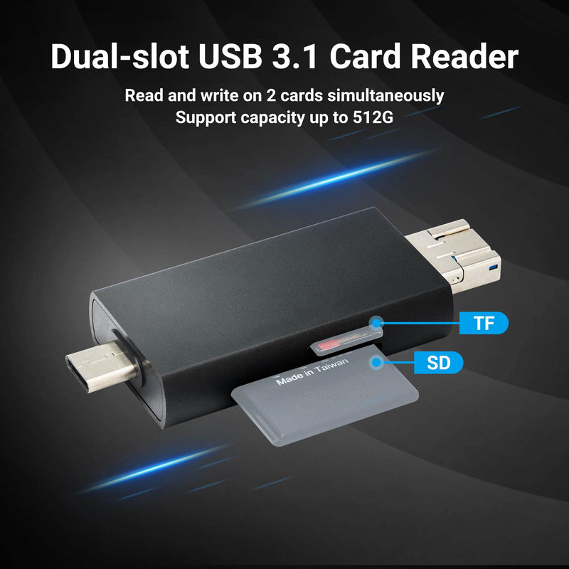 JJC UHS-II SD Micro SD Card Reader, 3-in-1 USB 3.1 USB-C Type-C 3.1 Micro USB 2.0 Connection Port, High Transfer Speed up to 312MB/s, Compatible with Computer, Laptop, OTG Enable Phone and Tablet USB 3.1 UHS-II Black