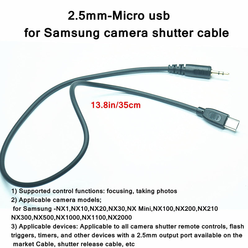 [AUSTRALIA] - 2.5mm-Micro USB Camera Remote Shutter Release Cable Wire for Samsung Accessories Nx1000/Nx2000/Nx300 Used for Connecting Wireless Remote Controls Flash Triggers and Shutter Controllers (SR2NX2) 2.5mm-Micro cable 