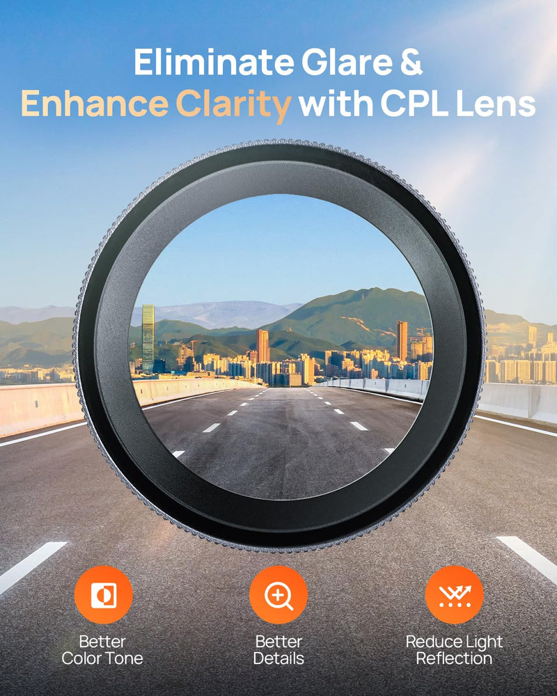 CPL Filter for 70mai T800&T800E Dash Cam, Anti-Glare Polarizing Lens with Snap-On Design, Scratch-Resistant & Enhance Clarity.