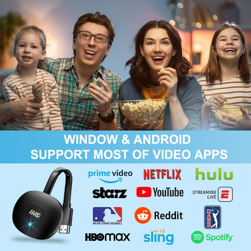 Wireless HDMI Display Dongle Adapter 4K, Screen Mirror Receiver Casting Video & Audio from Android, i-OS, Pad, Laptop, Tablet to TV/Projector/Monitor, Support Miracast, Airplay, DLNA Black 18cm