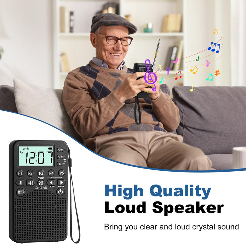 [AUSTRALIA] - Battery Operated Portable Pocket AM/FM Radio | Digital Tuning, Loud Speaker, Excellent Reception | Portable Emergency & Outdoor Radio with LCD Screen, Alarm Clock, Preset, Sleep Timer, Snooze 