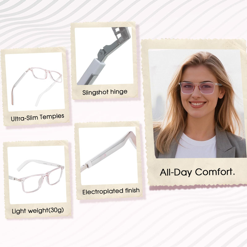 AI Glasses for Women, Smart Glasses with Real-Time Translation | 164 Languages, Photochromic Lenses, Lightweight Thin Temples Free App, Stylish Pink Bluetooth Glasses, Travel & Everyday Wear