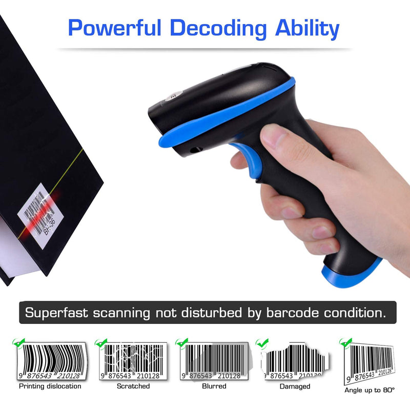 [AUSTRALIA] - WoneNice 2.4G Wireless Barcode Scanner – 1D Handheld Cordless Barcode Reader for Retail, Warehouse, Inventory – 100ft Range, Plug & Play – Compatible with Windows, Linux, POS (Blue) Blue 