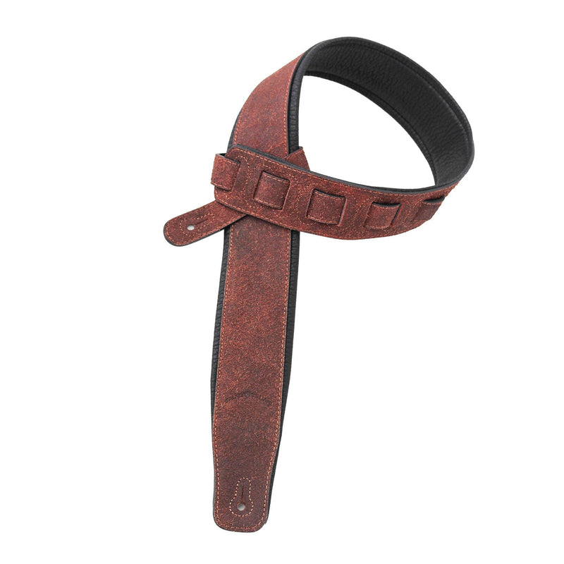 Walker & Williams STR-04 Distressed Mahogany Brown Italian Leather Padded Guitar Strap For Acoustic, Electric, And Bass Guitars