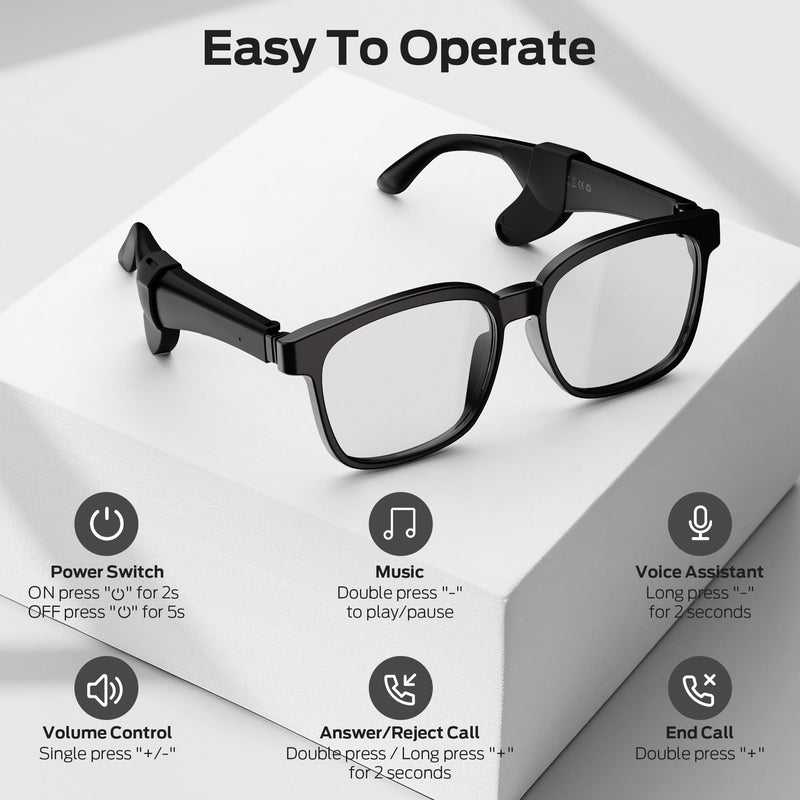 Oraolo Polarized Bluetooth Smart Audio Sunglasses | Built-in Speaker for Wireless Calls & Music, UV Protection, Voice Control, for Outdoor Sports, Unisex(Clear)