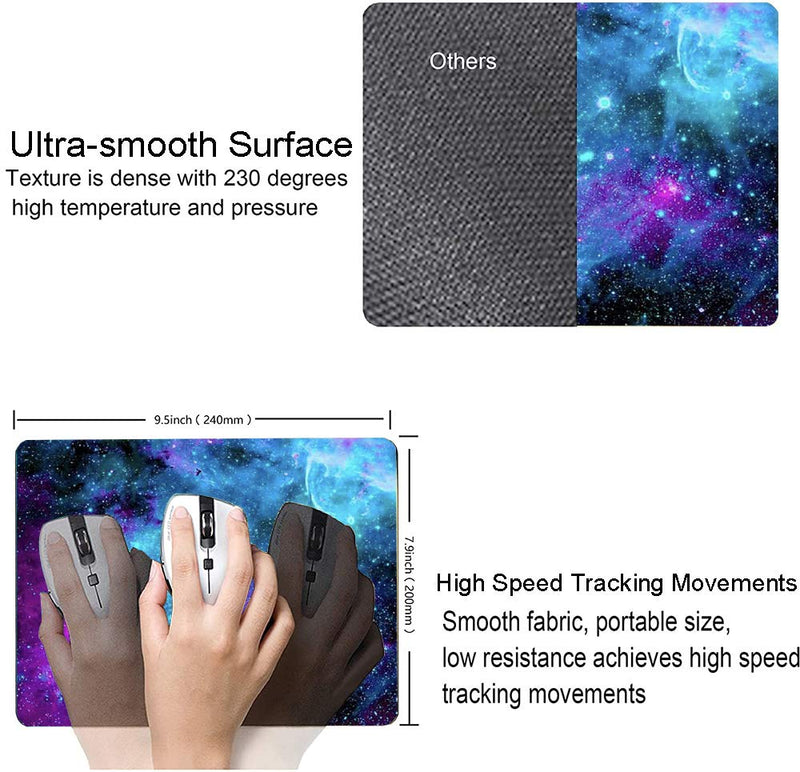 Gaming Mouse Pad,Blue Purple Galaxy Nebula Universe Space Mouse Pad Non-Slip Rubber Base Mouse Pads for Computers Laptop Office, 9.5"x7.9"x0.12" Inch(240mm x 200mm x 3mm)