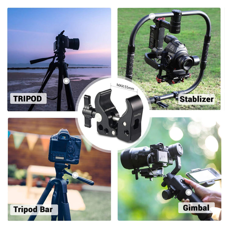 [AUSTRALIA] - SMALLRIG Super Clamp with 1/4"-20 Thread Holes, 3/8"-16 Locating Pin for ARRI Standard, T-Shaped Wingnut and Rubber Pads 